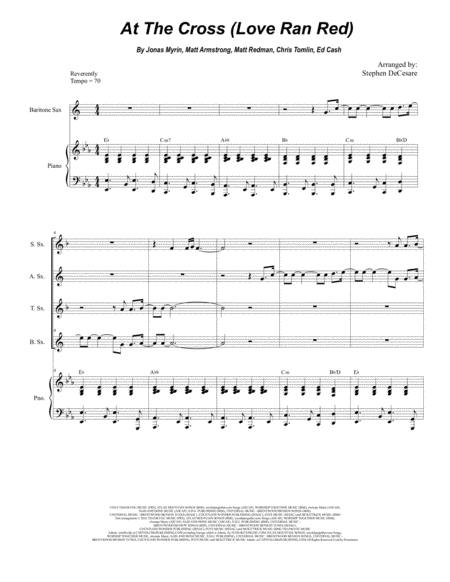 Free Sheet Music At The Cross Love Ran Red For Saxophone Quartet And Piano