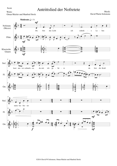 Free Sheet Music Aton Part 8 Antrittslied Der Nofretete Mezzo Soprano Flute Classical Guitar