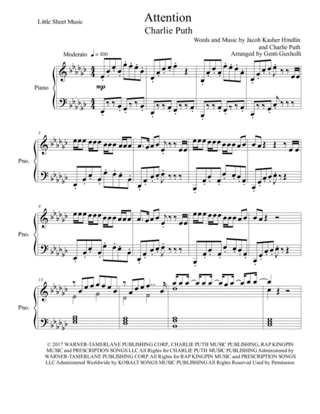 Attention Piano Solo Sheet Music