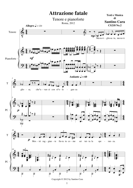 Attrazione Fatale Tenore And Piano Sheet Music