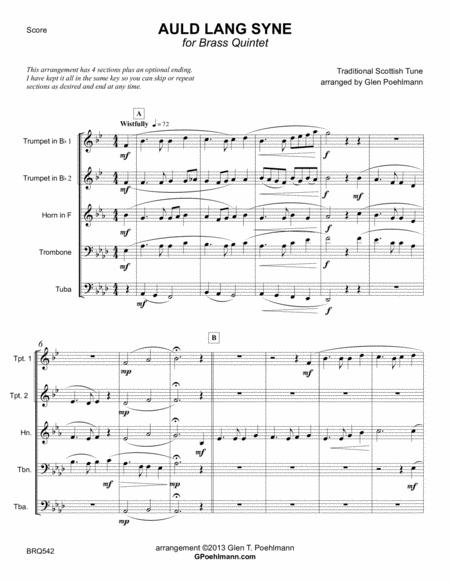 Auld Lang Syne Arranged For Brass Quintet Sheet Music