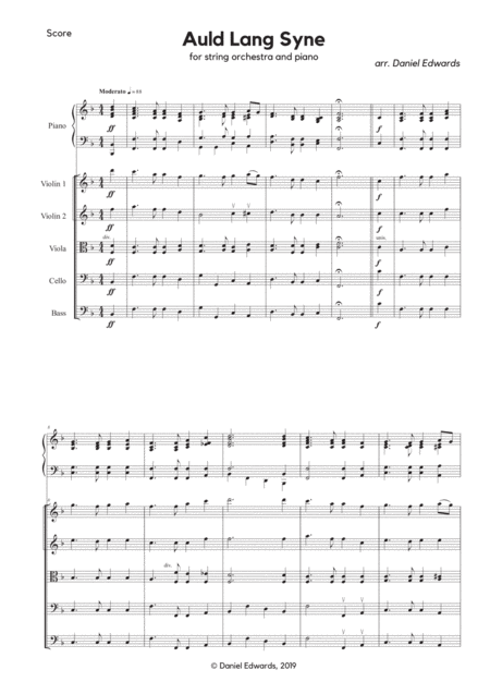 Free Sheet Music Auld Lang Syne Arranged For String Orchestra And Piano