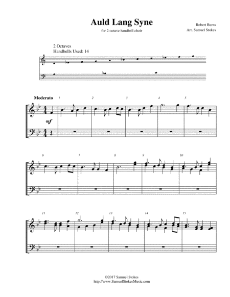 Auld Lang Syne For 2 Octave Handbell Choir Sheet Music