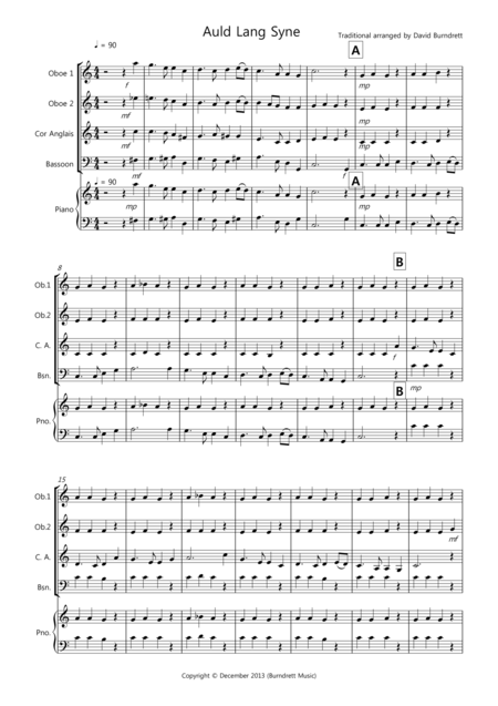 Auld Lang Syne For Double Reed Quartet Sheet Music