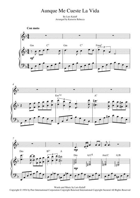 Aunque Me Cueste La Vida Oboe Solo And Piano Accompaniment Sheet Music