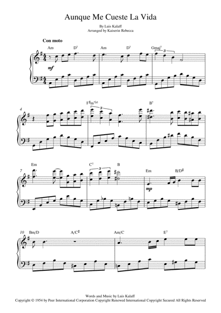 Free Sheet Music Aunque Me Cueste La Vida