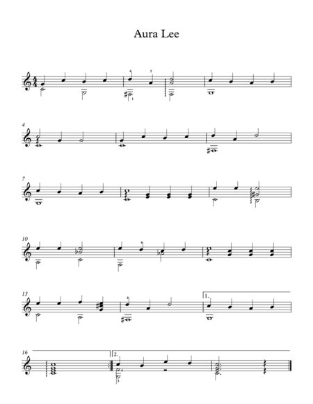 Free Sheet Music Aura Lee Traditional American Song