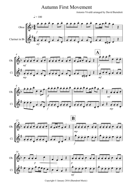 Autumn Four Seasons For Oboe And Clarinet Duet Sheet Music