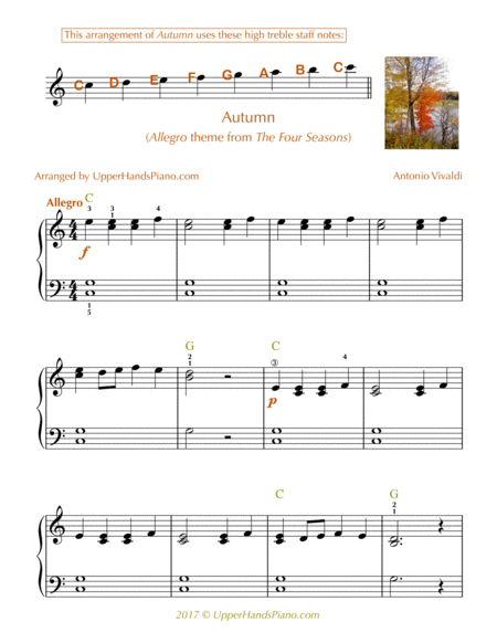 Autumn From The Four Seasons Easy Piano Sheet Music