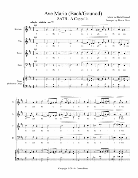 Ave Maria Bach Gounod Satb A Cappella Sheet Music