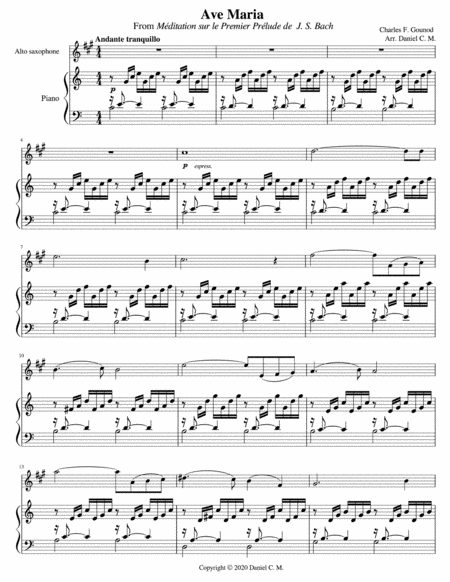 Ave Maria By Bach And Gounod Alto Sax And Piano Sheet Music