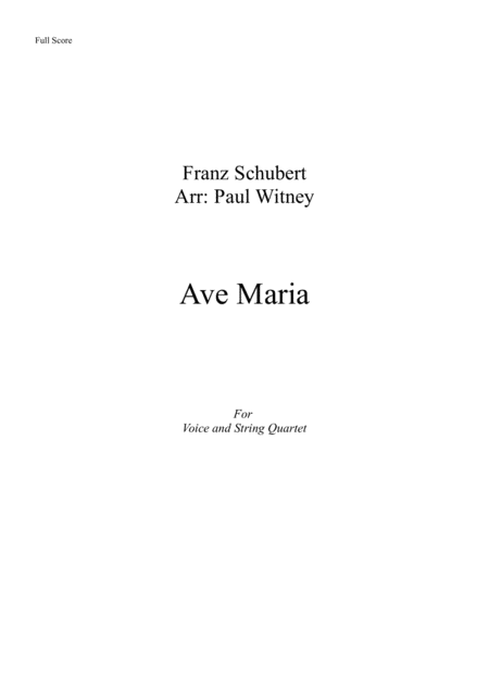 Ave Maria For Voice And String Quartet Sheet Music