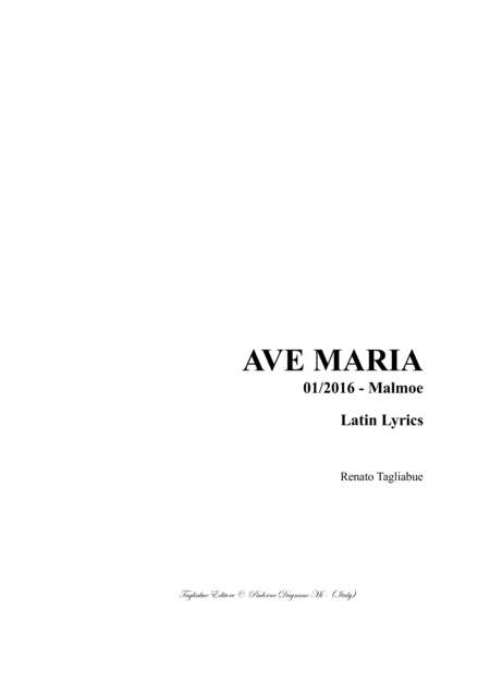 Ave Maria Tagliabue 01 2016 Malmoe Latin Lyrics For Satb Choir And Organ Sheet Music