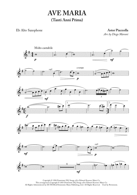 Free Sheet Music Ave Maria Tanti Anni Prima For Alto Saxophone And Piano