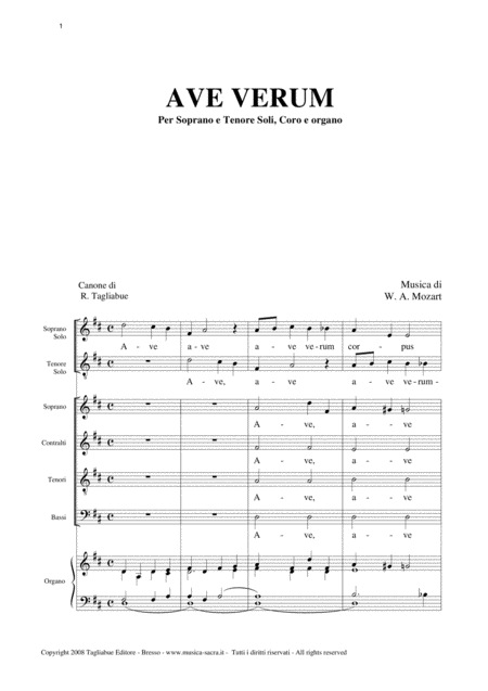 Ave Verum Canon On Ave Verum Mozarts For Sopran And Tenor Soli Choir Satb And Organ Sheet Music