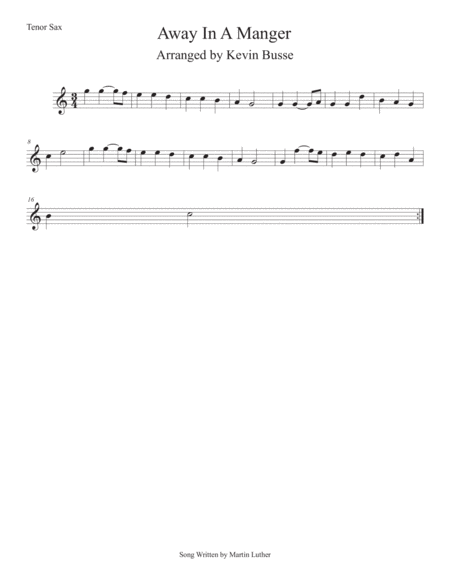 Away In A Manger Easy Key Of C Tenor Sax Sheet Music