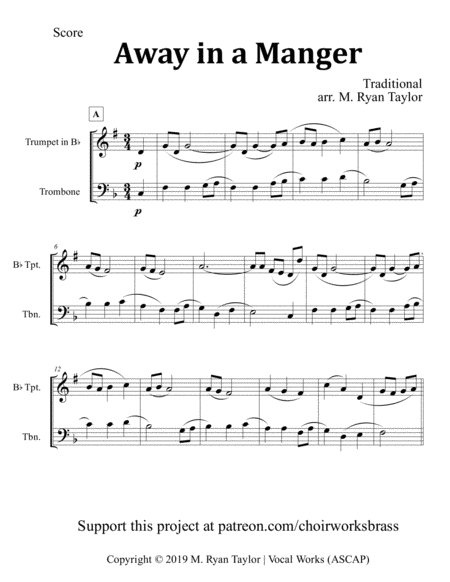 Free Sheet Music Away In A Manger For Brass Trio Trumpet Trombone Tuba