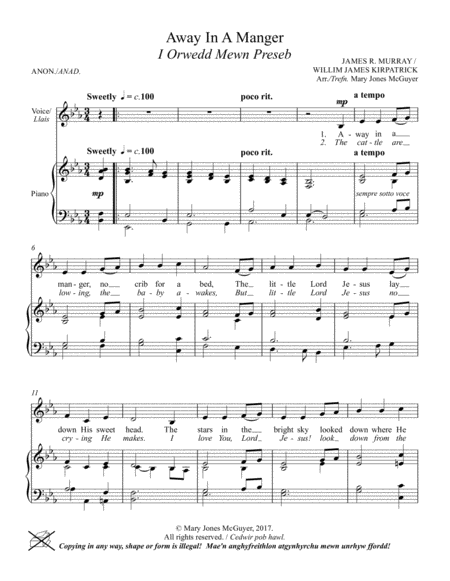 Away In A Manger For Unison Elementary Choir Sheet Music