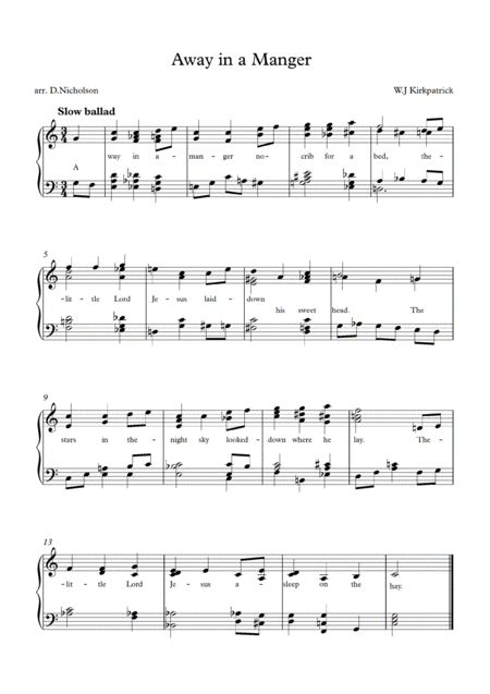 Free Sheet Music Away In A Manger Jazz Version