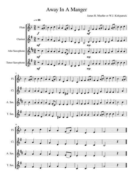 Away In A Manger Woodwind Quartet Sheet Music