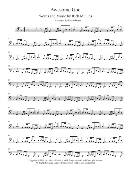 Free Sheet Music Awesome God Cello