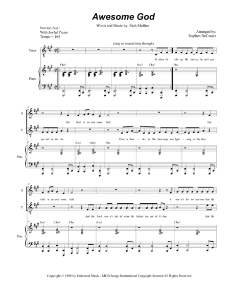 Free Sheet Music Awesome God Duet For Soprano And Tenor Solo