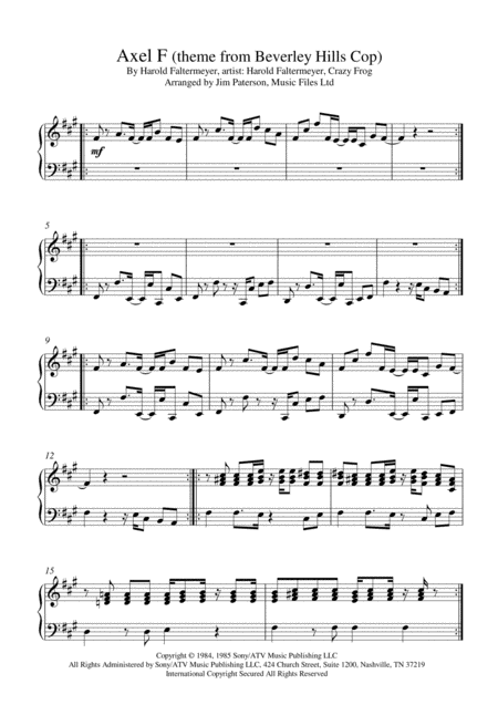 Axel F For Piano Sheet Music