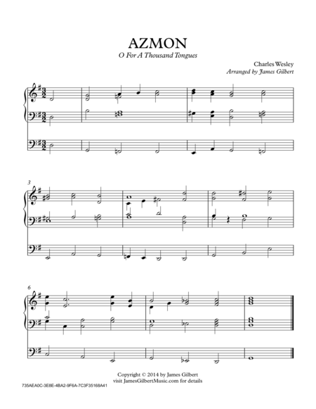 Free Sheet Music Azmon O For A Thousand Tongues To Sing