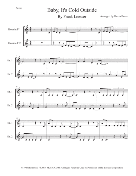 Free Sheet Music Baby Its Cold Outside Easy Key Of C Horn In F Duet