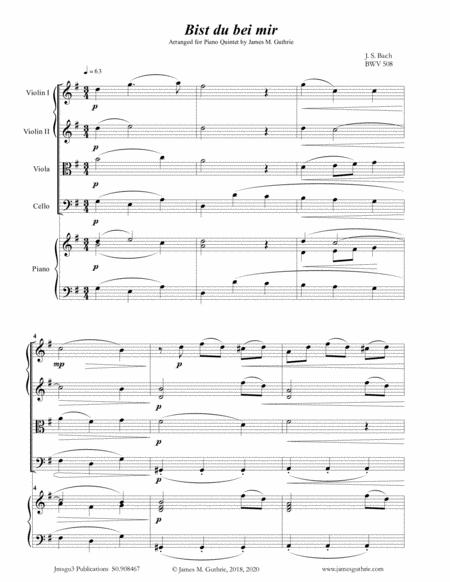 Bach Bist Du Bei Mir Bwv 508 For Piano Quintet Sheet Music