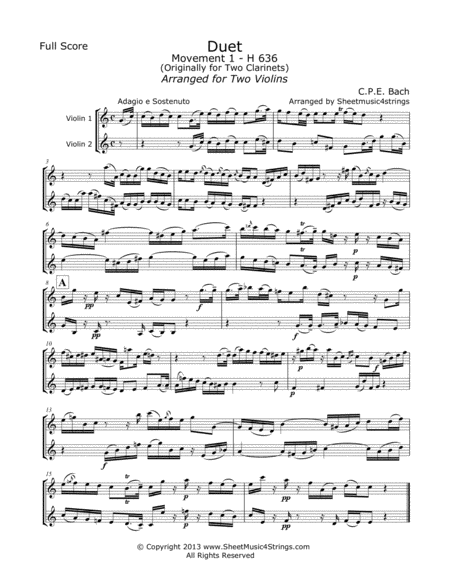 Free Sheet Music Bach C P E Duet For Two Violins