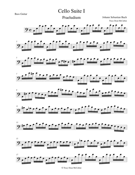 Bach Cello Suite No 1 Prelude For Bass Guitar Sheet Music