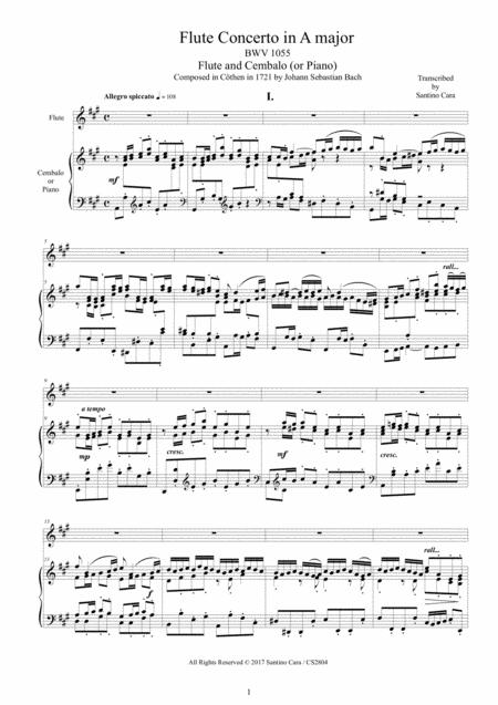 Bach Flute Concerto In A Major Bwv 1055 For Flute And Cembalo Or Piano Sheet Music