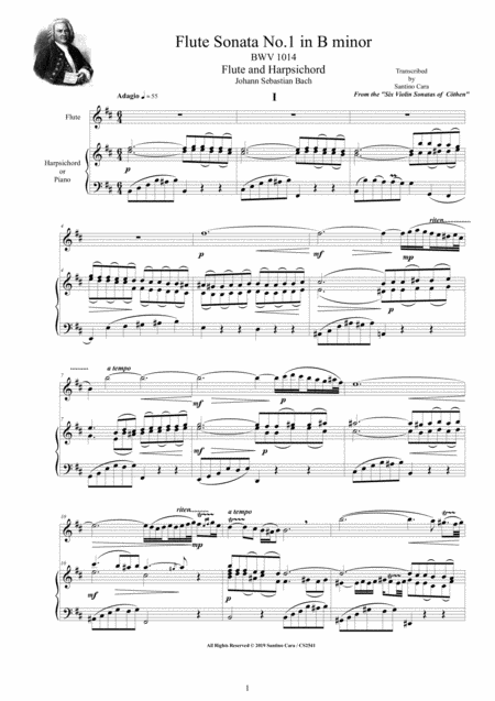 Free Sheet Music Bach Flute Sonata No 1 In B Minor Bwv 1014 For Flute And Harpsichord Or Piano