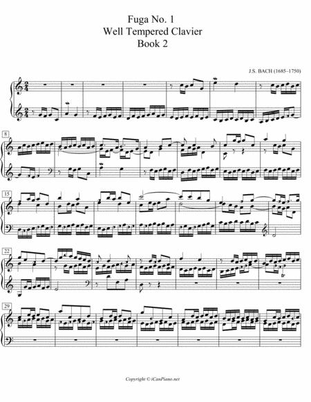 Bach Fugue No 1 Well Tempered Clavier Book Ii Bwv 870 Icanpiano Style Sheet Music