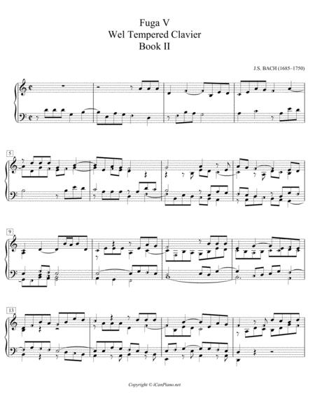 Bach Fugue No 5 Well Tempered Clavier Bookii Bwv 874 Icanpiano Style Sheet Music