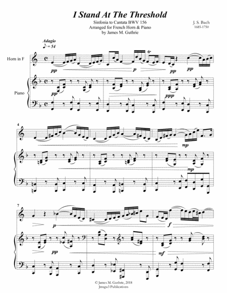 Free Sheet Music Bach I Stand At The Threshold For French Horn Piano