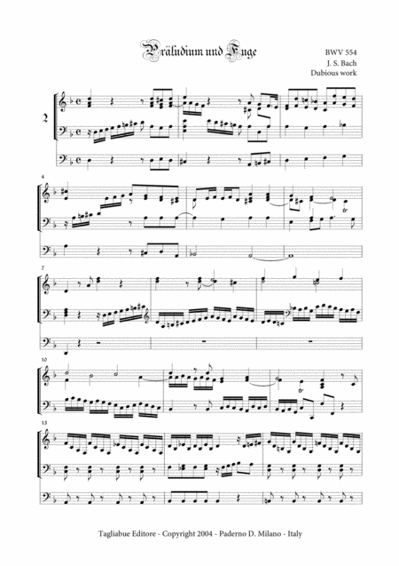 Bach Js Bwv 554 Prelude And Fuga In C Minor For Organ 3 Staff Sheet Music