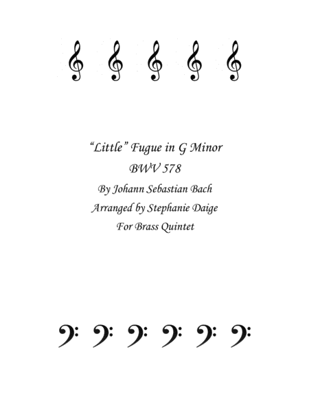 Bach Little Fugue In G Minor For Brass Quintet Bwv 578 Sheet Music