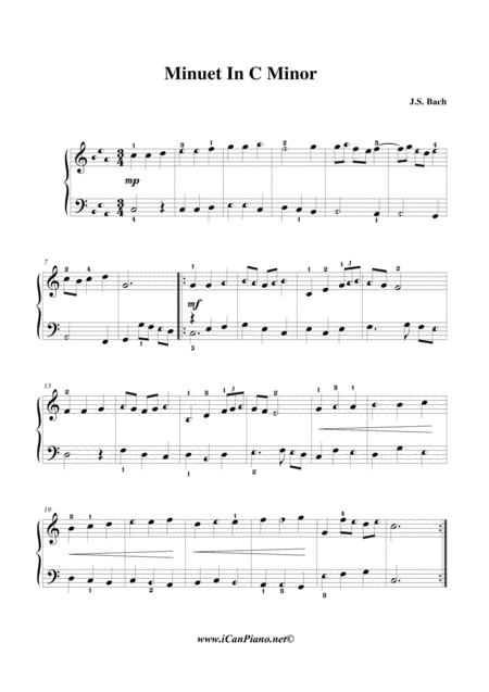 Bach Minuet In C Minor Bwv Anh 121 Icanpiano Style Sheet Music