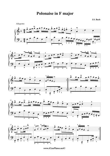 Free Sheet Music Bach Polonaise In F Major Bwv Anh 117b Icanpiano Style