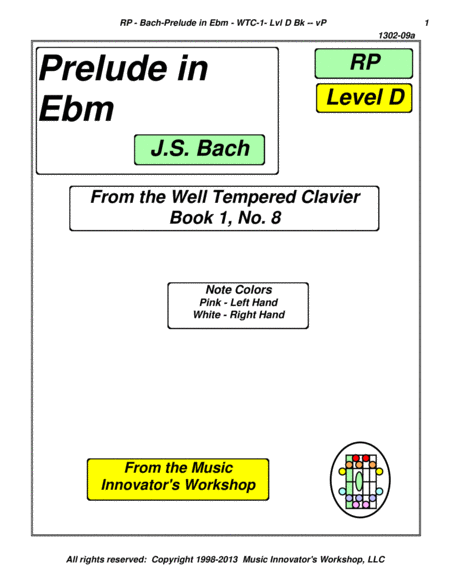 Bach Prelude In Eb Minor Wtc 1 No 8 Key Map Tablature Sheet Music