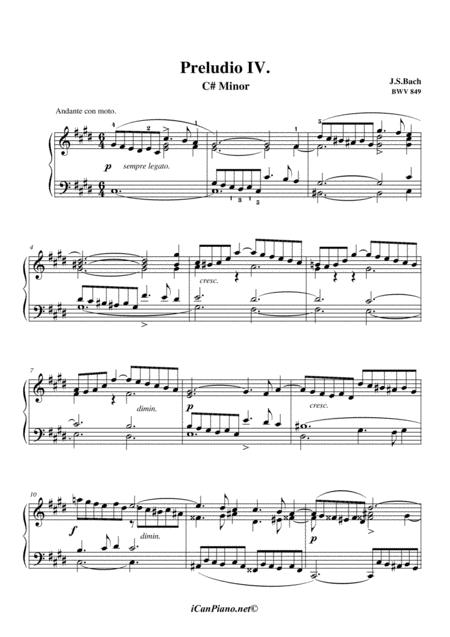 Bach Prelude No 4 In C M Well Tempered Clavier Bwv 849 Sheet Music