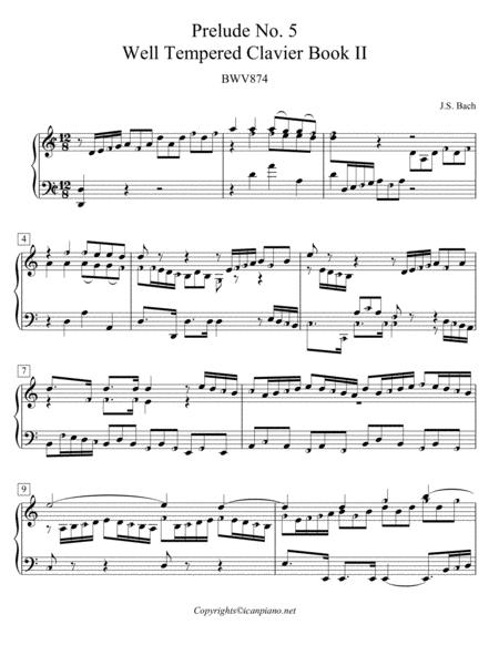 Free Sheet Music Bach Prelude No 5 Bwv 874 Well Tempered Clavier Ii Icanpiano Style