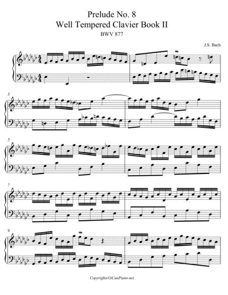 Bach Prelude No 8 Bwv 877 Well Tempered Clavier Book Ii Sheet Music