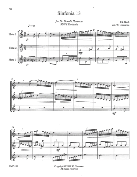 Free Sheet Music Bach Three Part Invention 13 For 3 Flutes Score