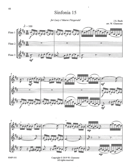 Bach Three Part Invention 15 For 3 Flutes Score Sheet Music