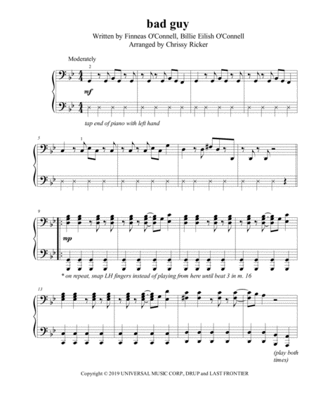 Bad Guy Intermediate Late Intermediate Piano Sheet Music