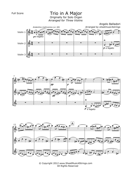 Free Sheet Music Balladori A Trio In A For Three Violins