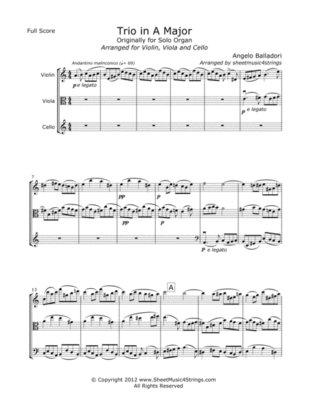 Free Sheet Music Balladori A Trio In A For Violin Viola And Cello